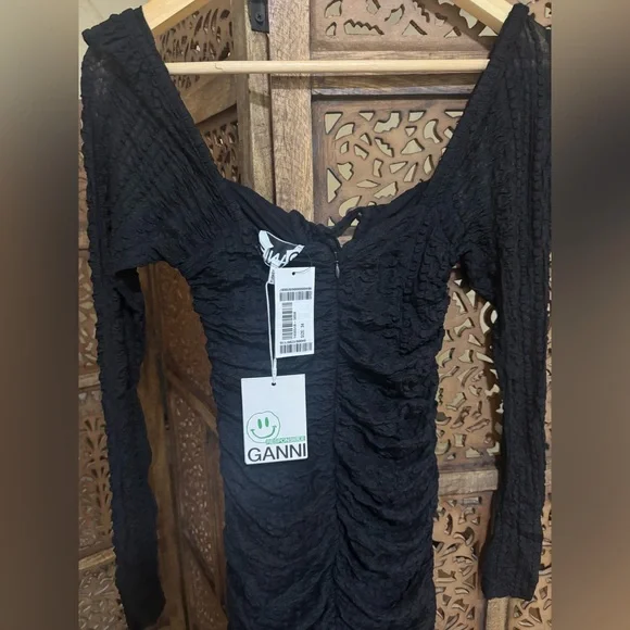 NWT NEW GANNI Ruched Stretch-Cloqué Halterneck Midi Dress US 2 / EU 34 - Picture 5 of 5